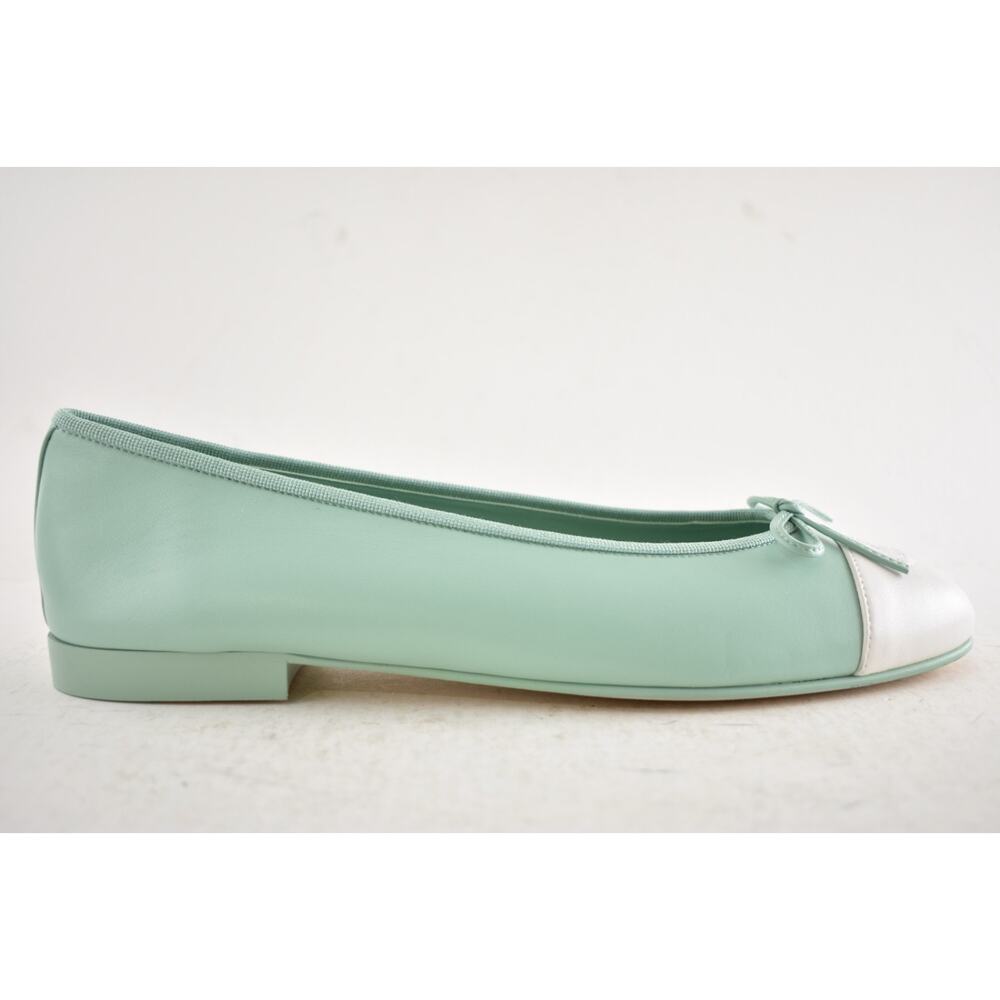 Chanel 26S Mint Green White Lambskin Leather CC Logo Ballet Ballerina Flat 37.5 - Picture 2 of 16